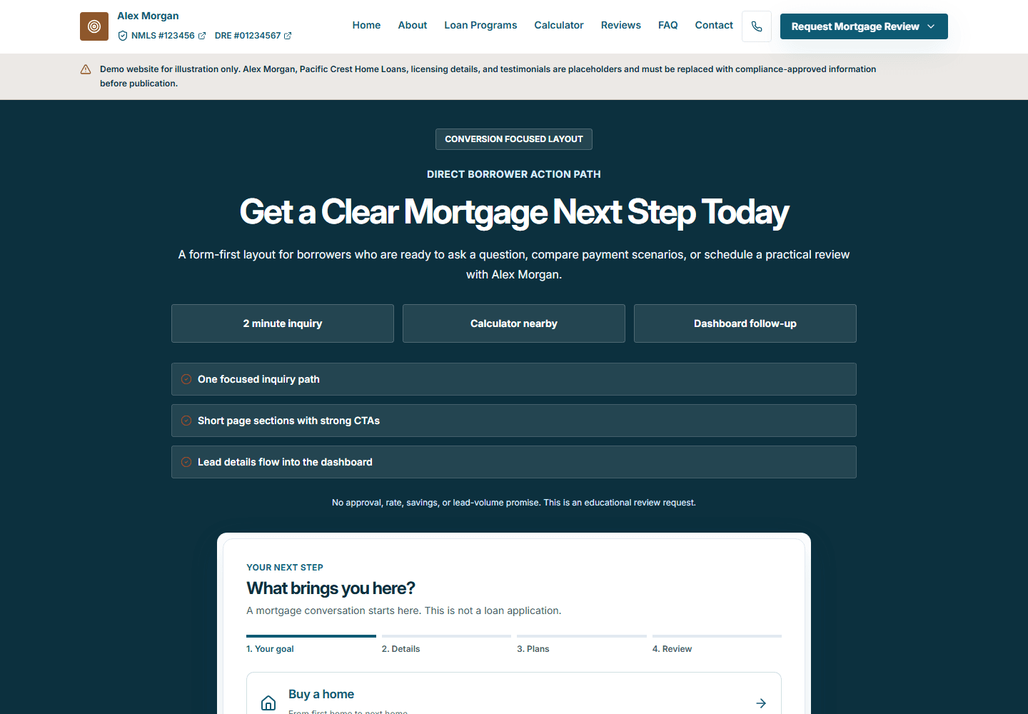 Alex Morgan conversion focused mortgage website template screenshot