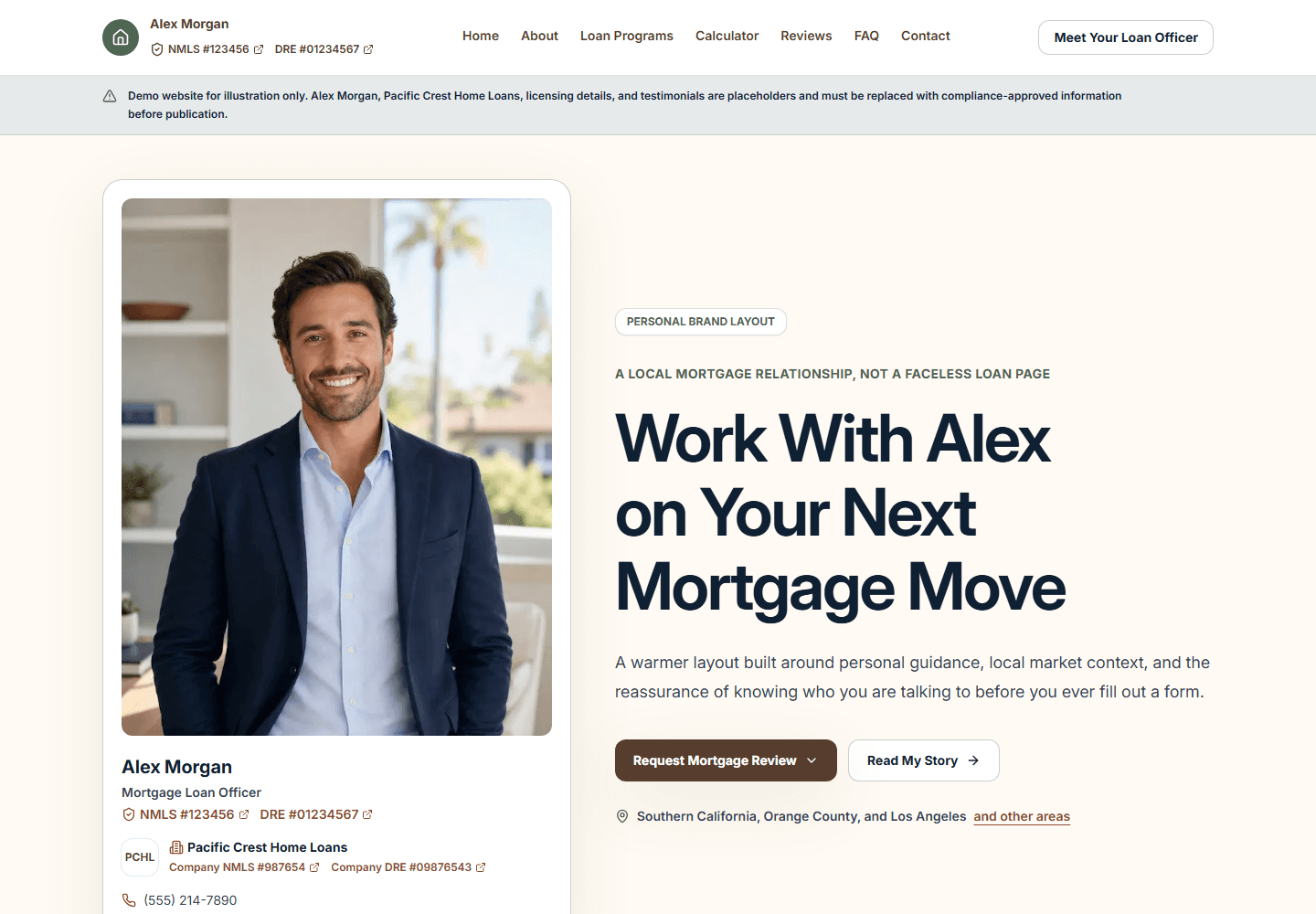 Alex Morgan personal brand mortgage website template screenshot