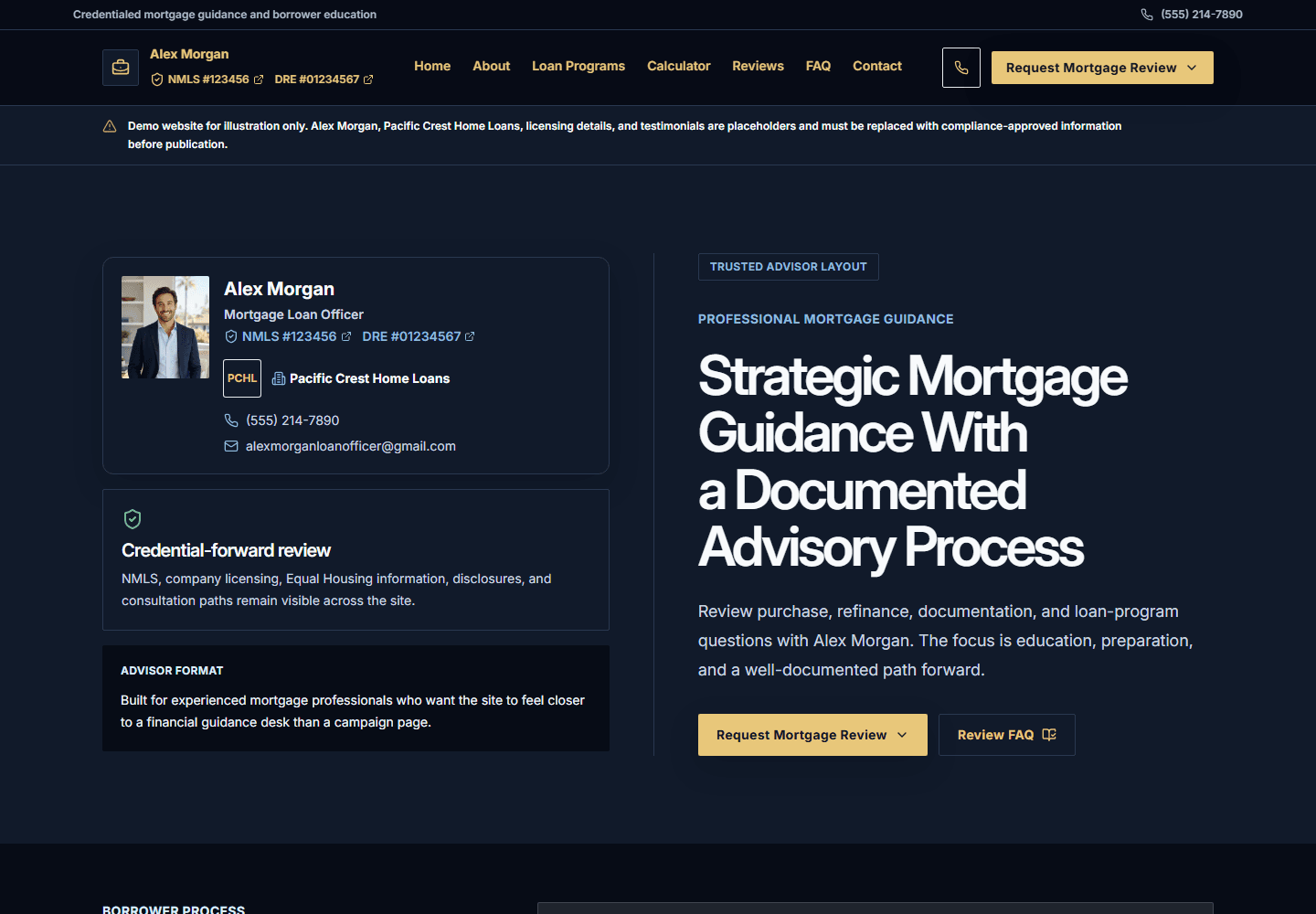 Alex Morgan trusted advisor mortgage website template screenshot